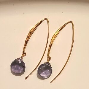Stella & Dot Gold Earrings With Purple Stones